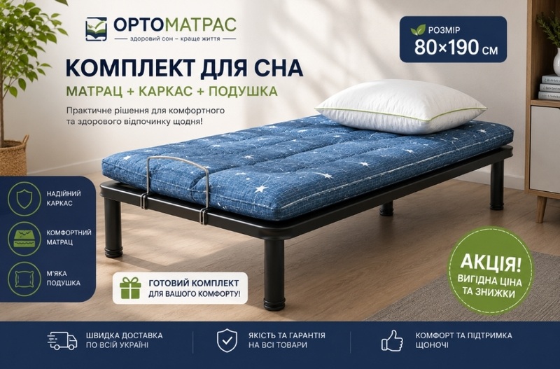 Мечтаете о здоровом сне без лишних трат? Наша масштабная акция &mdash; это ваш шанс кардинально обновить спальное место! Уникальный комплект 3 в 1 объединяет в себе качественный ортопедический матрас, надежный каркас с прочными ламелями и анатомическую подушку для идеальной поддержки шеи. Грандиозная распродажа позволяет приобрести это готовое решение по суперцене с максимальной скидкой. Подарите себе полноценный отдых и комфорт. Заказывайте набор выгодно, пока товар есть в наличии!