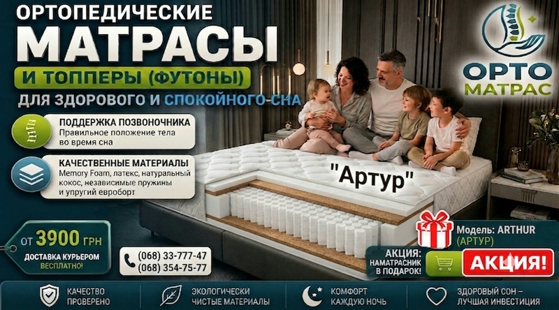 Купить матрас Сонлайн Артур в Украине &mdash; идеальный выбор для ценителей бескомпромиссной поддержки. Модель базируется на блоке Pocket Spring с 7 зонами жесткости, который точечно разгружает позвоночник. Натуральный кокос и латекс создают оптимальную жесткость, выдерживая нагрузки до 150 кг. Бесклеевая технология сборки гарантирует гипоаллергенность и отсутствие запахов. В интернет-магазине можно выгодно купить матрас Сонлайн Артур, актуальные цены и реальные отзывы покупателей представлены на сайте. Доставка заказов осуществляется в Киев, Днепр, Харьков, Одессу и другие города Украины.