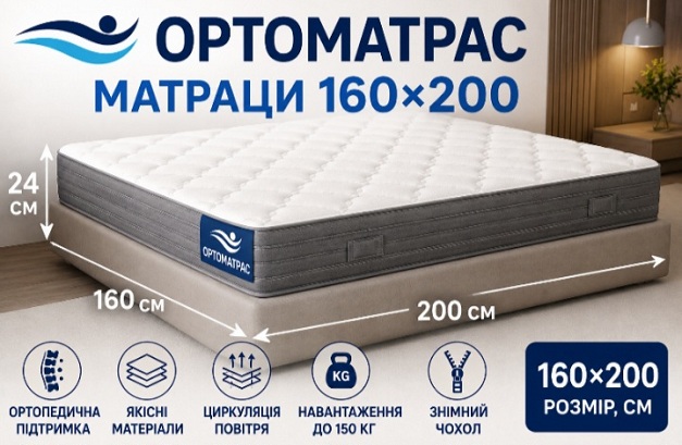 Купити надійний ортопедичний матрац 160х200 АКЦІЯ ✦ Сучасні двоспальні моделі забезпечують точкову підтримку тіла, знімають напругу з м'язів і дарують бадьорість щоранку. На сайтах представлені актуальні ціни, детальні характеристики та реальні відгуки клієнтів, які допомагають швидко визначитися з вибором жорсткості чи наповнювача. Замовити комфортне спальне місце від найкращих виробників можна з доставкою у Київ, Харків, Одеса, Дніпро, Львів, Запоріжжя, Кривий Ріг, Миколаїв, Маріуполь, Вінниця, Херсон, Полтава, Чернігів, Черкаси, Житомир, Суми, Хмельницький, Чернівці, Рівне, Кам'янське, Кропивницький, Івано-Франківськ, Кременчук, Тернопіль, Луцьк, Біла Церква, Ужгород. Обирайте якість для свого здоров'я!