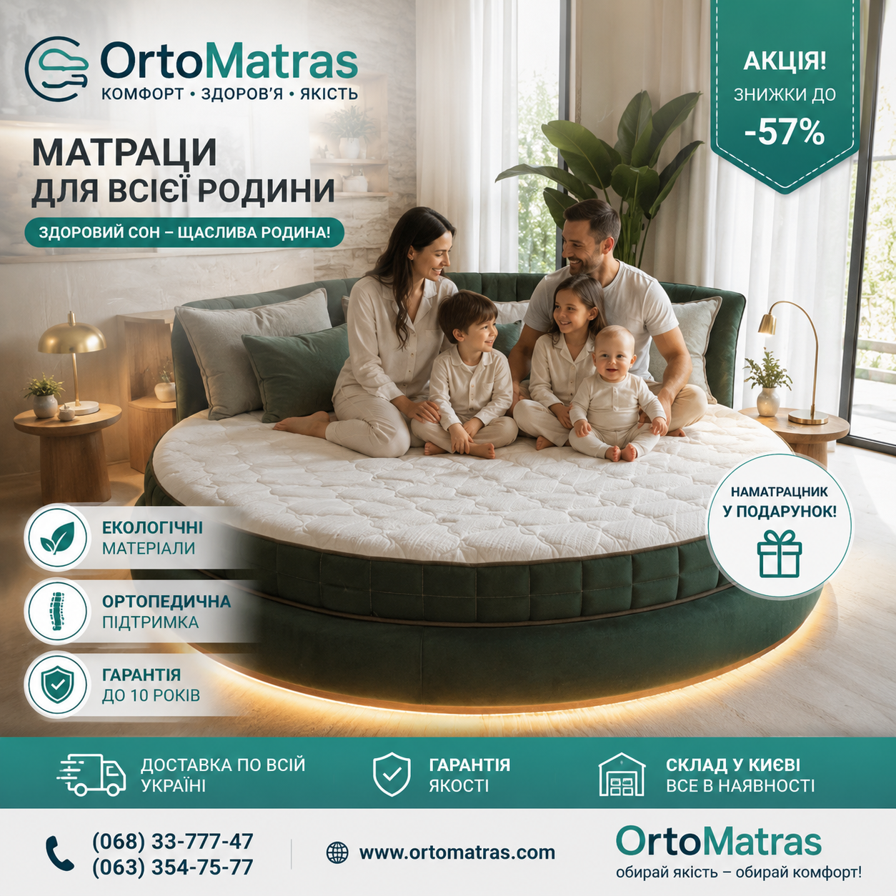 ★ Купити круглі матраци на ліжко &mdash; комфорт і стиль для вашої спальні ◆ Ортопедичні круглі матраци &mdash; ідеальне рішення для сучасних круглих ліжок, поєднуючи елегантний дизайн, ортопедичну підтримку та високий рівень комфорту. В інтернет-магазині ORTOMATRAS представлені моделі різної жорсткості й наповнення від перевірених виробників. Ви можете купити круглий матрац за вигідною ціною з гарантією та доставкою по Києву й усій Україні. Якісні матеріали забезпечують довговічність, здоровий сон і максимальну зручність щодня.