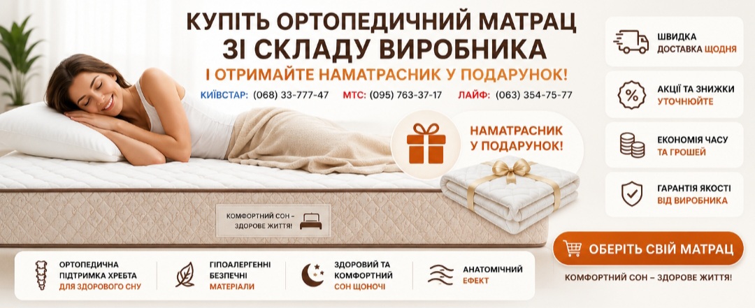 Шукаєте, де вигідно купити ортопедичні матраци в Україні? Наш інтернет-магазин пропонує великий асортимент якісних сертифікованих моделей для ліжок за найкращими цінами напряму від виробника. У каталозі представлені надійні пружинні та безпружинні варіанти з офіційною гарантією. Обирайте ідеальну жорсткість та наповнення, читайте чесні відгуки покупців на сайті та замовляйте товари для здорового сну. Швидка та безпечна доставка здійснюється у міста: Київ, Львів, Одеса, Харків, Дніпро та інші населені пункти. Інвестуйте у власне здоров'я та комфортний відпочинок уже сьогодні!