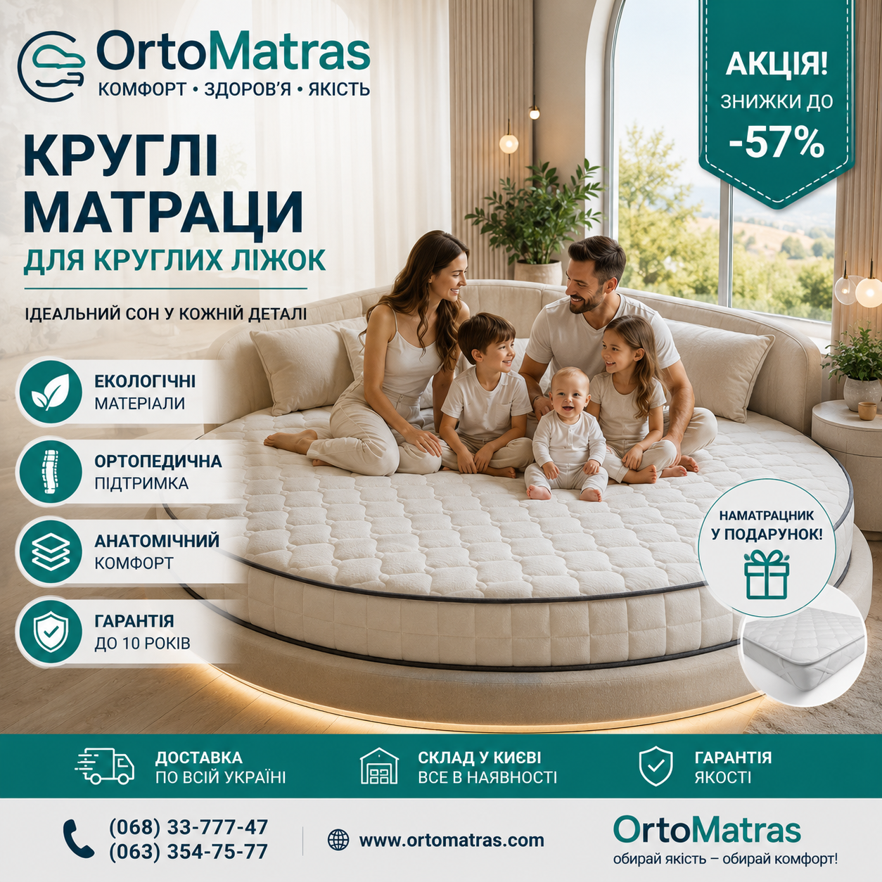 ★ Ортопедические круглые матрасы купить &mdash; акция, лучшие цены в Украине ◆ Купить ортопедический матрас круглый по выгодной цене можно в интернет-магазине ORTOMATRAS. В каталоге представлены пружинные и беспружинные модели для взрослых и детей от проверенных производителей с гарантией качества. Действуют акции, скидки и специальные предложения, позволяющие приобрести качественный матрас недорого. Быстрая доставка осуществляется в Киев, Одессу, Харьков, Днепр, Львов, Запорожье, Винницу, Полтаву, Черкассы, Сумы, Чернигов, Николаев, Хмельницкий, Житомир, Ровно, Луцк, Ивано-Франковск, Тернополь, Черновцы, Ужгород, Кропивницкий и другие города Украины. Выбирайте комфортный сон по лучшей цене с официальной гарантией производителя.